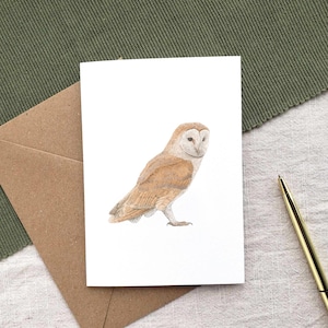 Carte de voeux effraie des cloches - impression d'art oiseau des bois, carte nature vierge avec enveloppe, illustration d'animaux sauvages rustiques pour les amateurs d'oiseaux