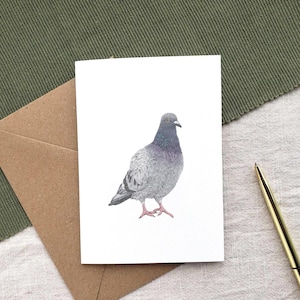 Carte de voeux vierge pigeon pigeon - cadeau d'anniversaire animal sauvage drôle, mini oeuvre d'art pour amoureux des oiseaux, carte de jardinier avec enveloppe kraft