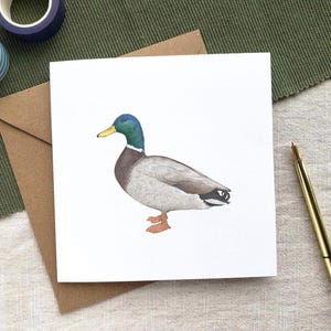 Biglietto d'auguri quadrato con motivo a papera - Biglietto con uccelli per la mamma, biglietto di compleanno con anatra selvatica, regalo di compleanno per gli amanti della fauna selvatica