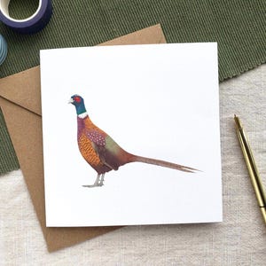 Cartão de aniversário de faisão – presente da vida selvagem britânica para a mãe, ilustração de faisão de belas artes, cartão de aniversário da natureza