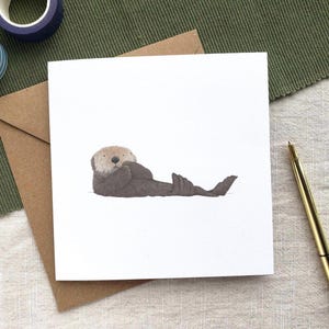 Seeotter Karte - Fischotter Geschenk für Mama, Niedliche Geburtstagskarte, Wildtier Liebhaber Geschenk, Quadratische Karte mit Kraft Umschlag