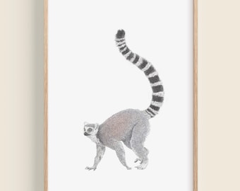 Lemur Art Print, Personalised Jungle Animal Wall Art, Safari Decor, Wildlife Lover Gift