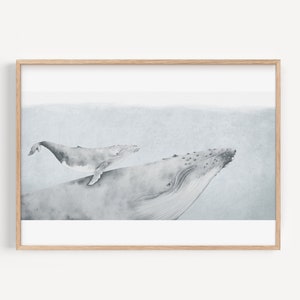 Bultrug Art Print - oceaanthema kinderkamer, Sea Life Wall Art, cadeau nieuwe baby, moeder en baby illustratie