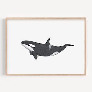 Killer Whale Custom Ocean Art - Personalised Orca Wildlife Print Gift, Black and White Sea Animal Bathroom Decor