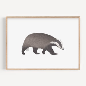 Dachs Illustration Mini Druck - Britische Wildtier Kunst, Landschaft Wald Tier Kunst