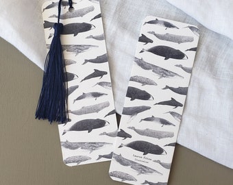 Whale Species Bookmark With Tassel, Custom Bookmarks, Ocean Wildlife Artwork