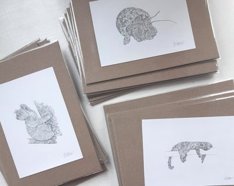 Original Wildlife Pencil A6 Illustrations, Hand Drawn Animal Species Unique Artwork, Wall Art