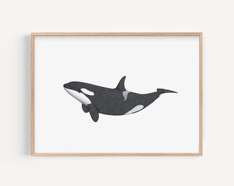 Orca Illustration Personalised Print, Killer Whale Pencil Drawing Print, Wildlife Nursery