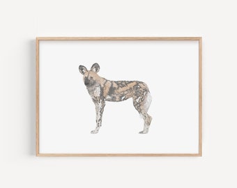 African Painted Dog Illustration Personalised Print, Pencil Drawing Print, Wildlife Animal Art