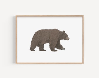 Grizzly Bear Art Illustration Print, Pencil Drawing Print, Brown Bear Nursery Art