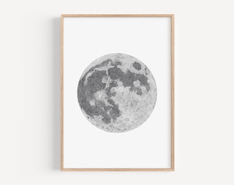 Moon Pencil Illustration Print, Personalised Space Wall Artwork, Hand Drawn Pencil Drawing