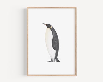 Emperor Penguin Illustration, Personalised Wildlife Nursery Artwork, Pencil Drawing Print