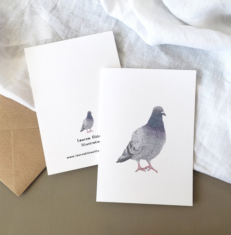 Pigeon Illustration Birthday Card A6, Nature Birthday Card, Fine Art Card image 4