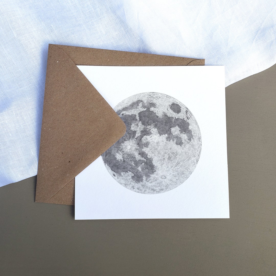 Moon Illustration Birthday Card Square, Nature Birthday Card, Fine Art ...