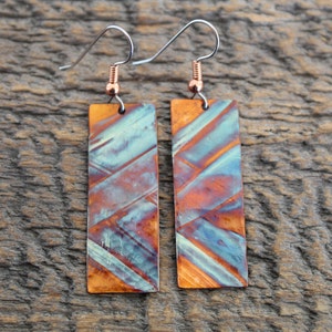 Flame Painted Copper Earrings, 7th Anniversary Gift, Boho, Artisan Jewelry, Dangle, Drop