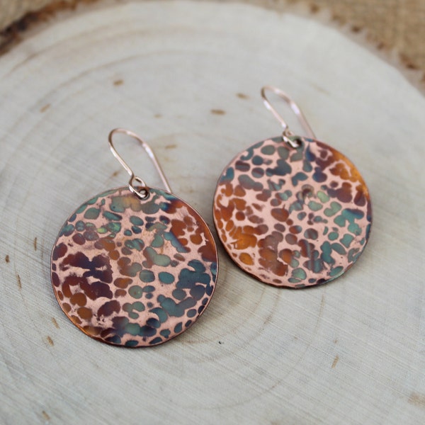 Flame Painted Copper Earrings, Copper Earrings, Flame Painted Copper Jewelry