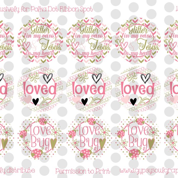 Polka Dot Ribbon Spot Love Bug Bottle Cap Image Digital Instant Download Lady Bug Hearts Valentine Sweet