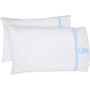 Pushp Linen Pillowcases 100% Cotton PACK OF 2 Pillow Cases with Embroidery Double Border with Monogram