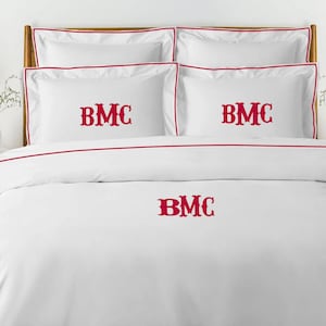 Pushp Linen 100% Cotton Piping 400TC Sateen Hotel Stitch Monogrammed Duvet Cover Set with Piping