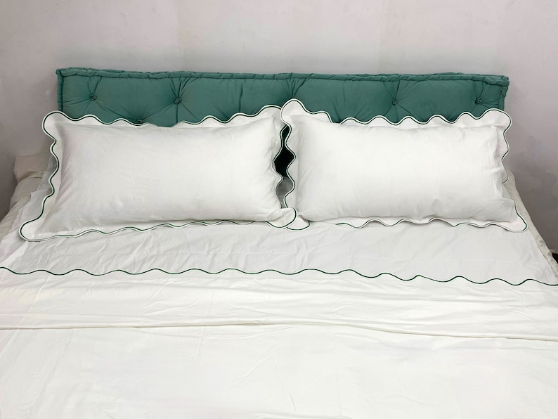 PERCALE 100 Cotton Scalloped 400TC Hotel Stitch Duvet Cover Set With