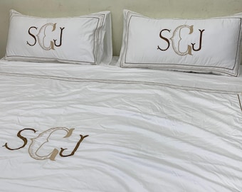 Monogrammed 400TC Cotton Sateen Duvet Cover Set - Hotel Stitch Embroidery