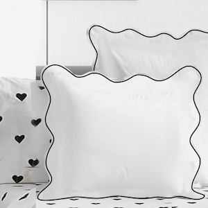 Pushp Linen Scalloped European Square Euro Shams and Pillow shams 100% Cotton PACK OF 1 Super Soft Decorative