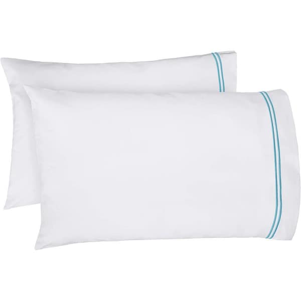 Pushp Linen Pillowcases 100% Cotton PACK OF 2 Pillow Cases with Embroidery Double Border