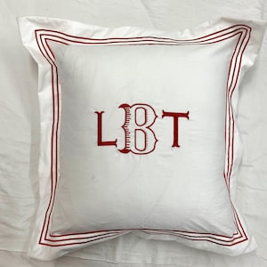 Monogram Pushp Linen 400TC Cotton Sateen Hotel Stitch Sham, the 2-inch flange in Triple Embroidery Border (Set of 1)