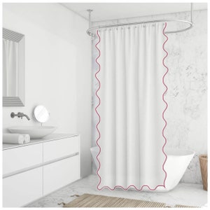 Scalloped Shower Cotton Curtain 1 Panel With Button Holes