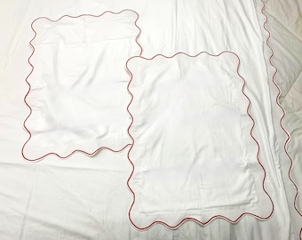 Pushp リネン 100% コットン スカラップ 400TC サテン ホテルステッチ デュベカバーセット スカラップ刺繍入り