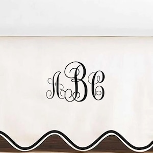 Monogrammed Crib Scalloped Skirt 100% Cotton sateen Baby Girl Boys Nursery Bedding Dust Ruffle 6&quot; tp 32&quot; Drop Length