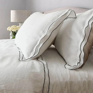 Pushp Linen 100% Linen Hotel Stitch Duvet Cover Set