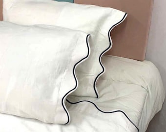 Pushp Linen 100% Cotton Sateen Hotel Stitch 400 Thread Count Scallop Embroidery White Solid 4 Piece Sheet Set [15" (38cm) Deep fitted sheet]