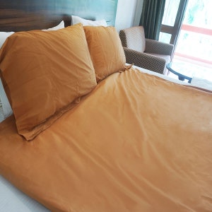 Pushp Linen Pumpkin Spice Solid 1 Duvet Cover & 2 Pillow Shams 100% Cotton Sateen Luxurious Quilt Cover Set Duvet Cover Set Cotton