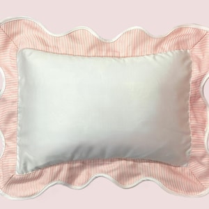 Ticking Stripe Scalloped Pattern Solid White Pillow/Euro shams for Decorative Home Décor PACK OF 1 Super Soft Decorative
