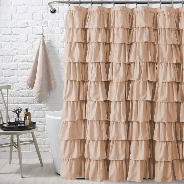 Multiple Ruffle Cotton Shower Curtain 1 Panel