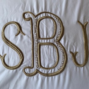 Monogram 400 TC White Cotton Sateen Hotel Stitch Duvet Cover Set in Double Embroidery Border 1 Duvet Cover and 2 Pillow Sham Cover