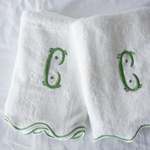 Monogram Towels Scalloped embroidery line Cotton Bath Towels Hand towel face towel bath math 600 GSM