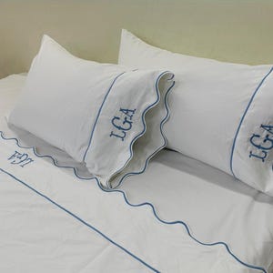Pushp Linen 100% PERCALE Scalloped Piping + Band White Solid 4 Piece Sheet Set