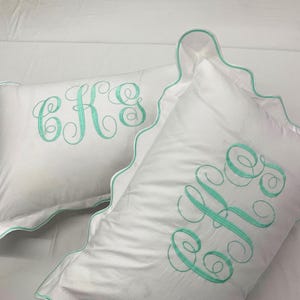 Pushp Linen Monogrammed Scalloped European Square Euro Shams and Pillow shams 100% Cotton PACK OF 1 Super Soft Decorative