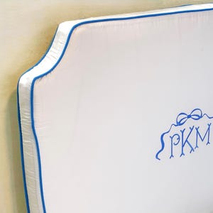Personalized Monogrammed White Solid College Bedding Headboard with Piping Twin/Twin XL Full/Full XL in embroidery border With Self Adhesive