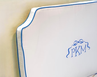 Personalized Monogrammed White Headboard with Piping: College Dorm Decor