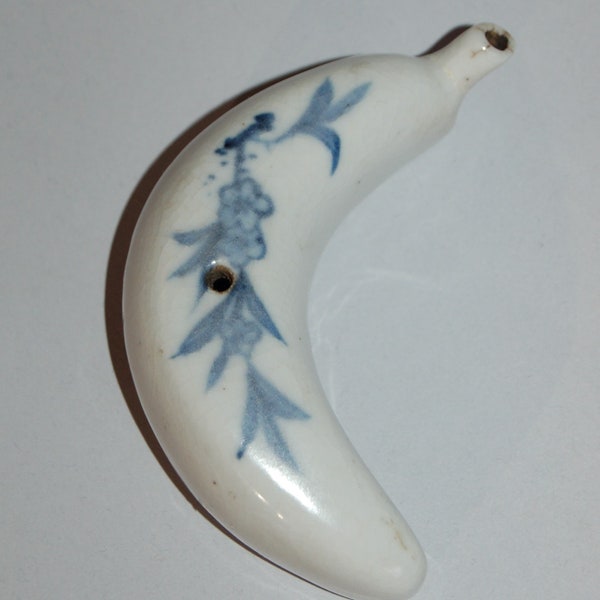 Blue and white porcelain suiteki water dropper, crescent moon and cherry blossom, Japan