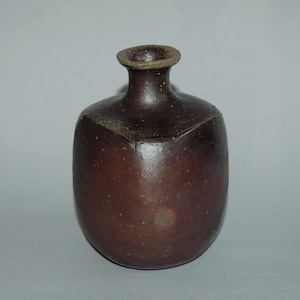 Peut inclure: Petite bouteille en céramique brun foncé, corps arrondi et col étroit. La bouteille présente une surface légèrement texturée et un aspect subtilement moucheté. Le bord supérieur est de couleur brun clair. Cette bouteille décorative convient à la décoration intérieure.