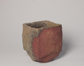 Square tea cup for sencha or black tea, Bizen ware, Tim Rowan, USA