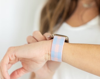 Apple Watch Elastic Band for men and women 38mm/40mm.  Pink and Blue Plaid