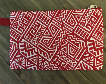 Red & White Printed Clutch Bag | Cotton Handbags | Evening Clutches | Handmade Bags