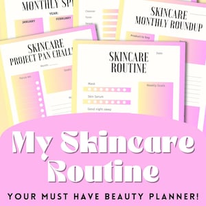 SKINCARE ROUTINE PLANNER and budget tracker Project Pan Challenge Spending tracker printable and fillable pdf beauty printable planner
