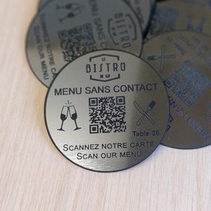 Personalised QR Code Laser Engraved Discs, 70mm diameterTable Tags, Locker, Restaurant, Clubs image 3