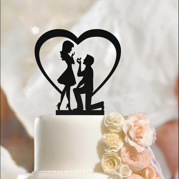 Fiance & Fiancee Cake Toppers Heart and Ring Engagement high quality acrylic, Bride and Groom, Silhouette Cake Topper